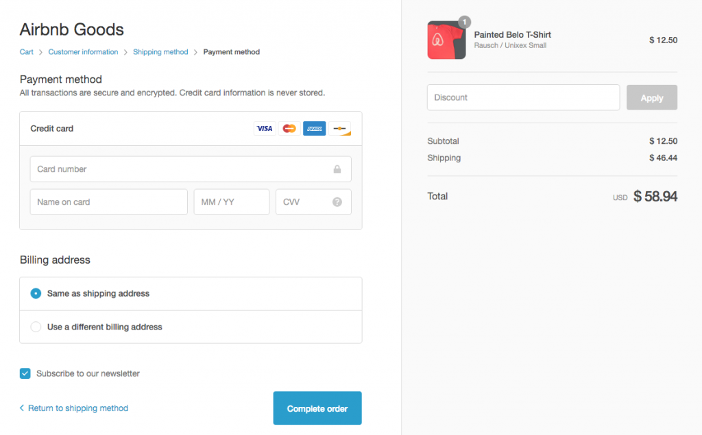 Airbnb Goods - Checkout credit